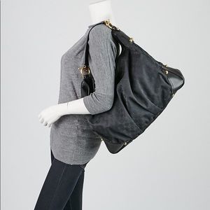 GUCCI Black GG Canvas Large Jockey Hobo Bag